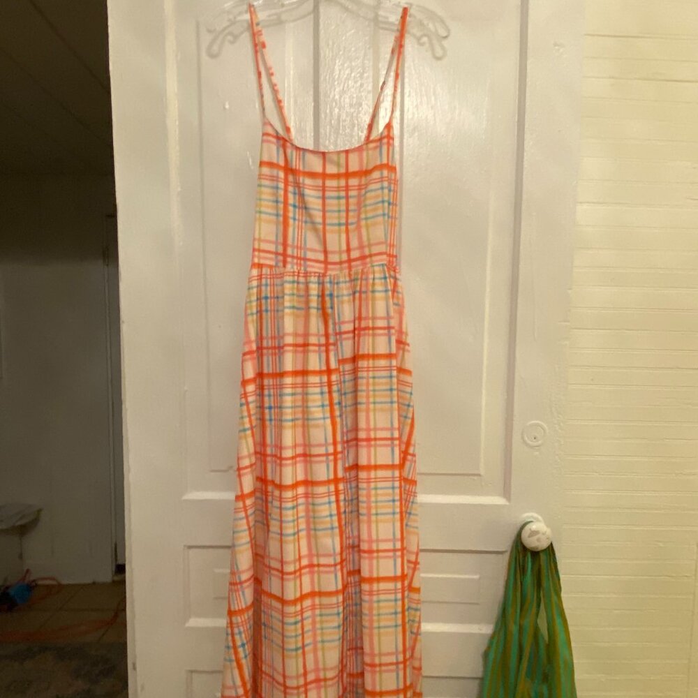 Daisy Street Silky Colorful Plaid Maxi Cross Back Dress